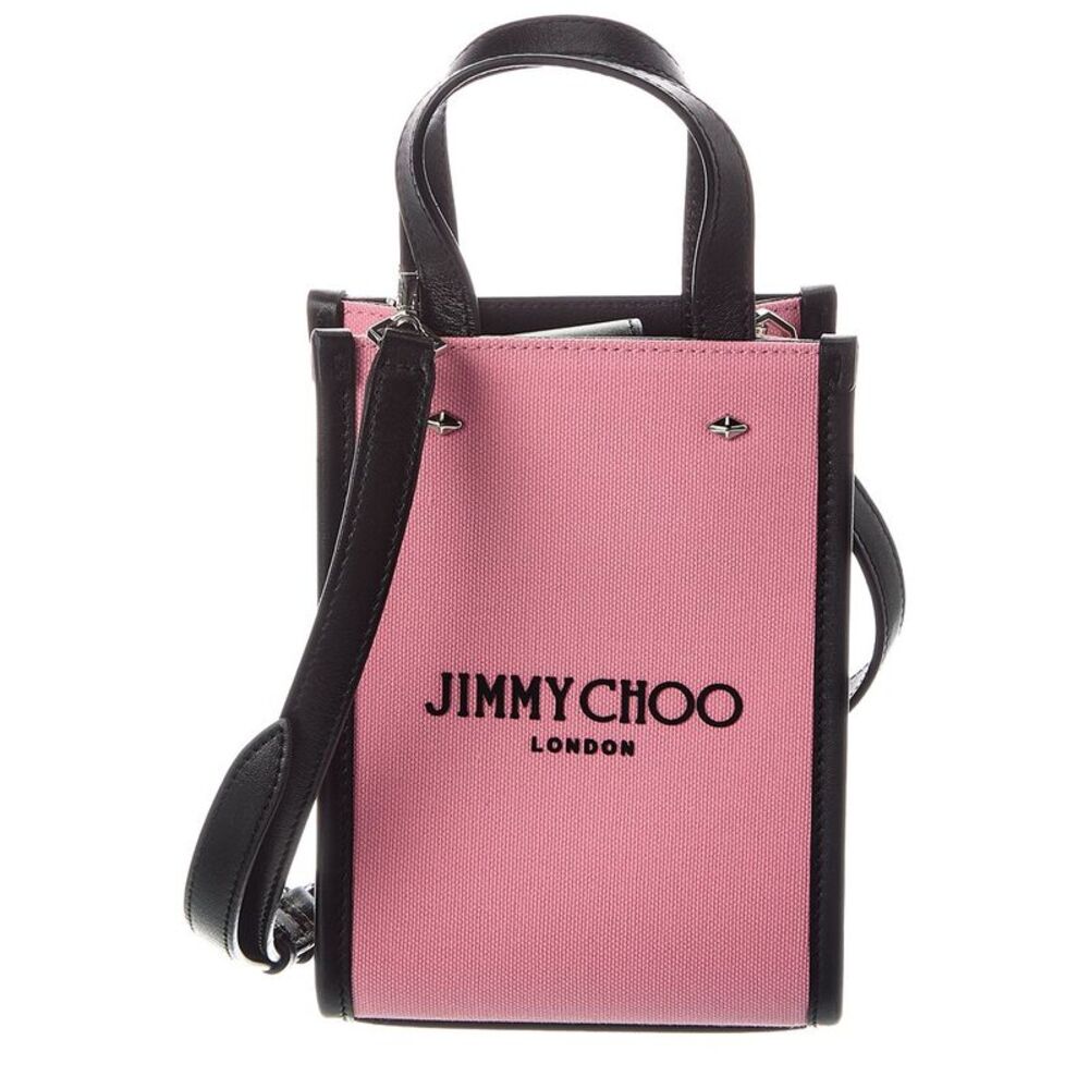 Jimmy Choo Mini N/S Canvas & Leather Tote, Pink